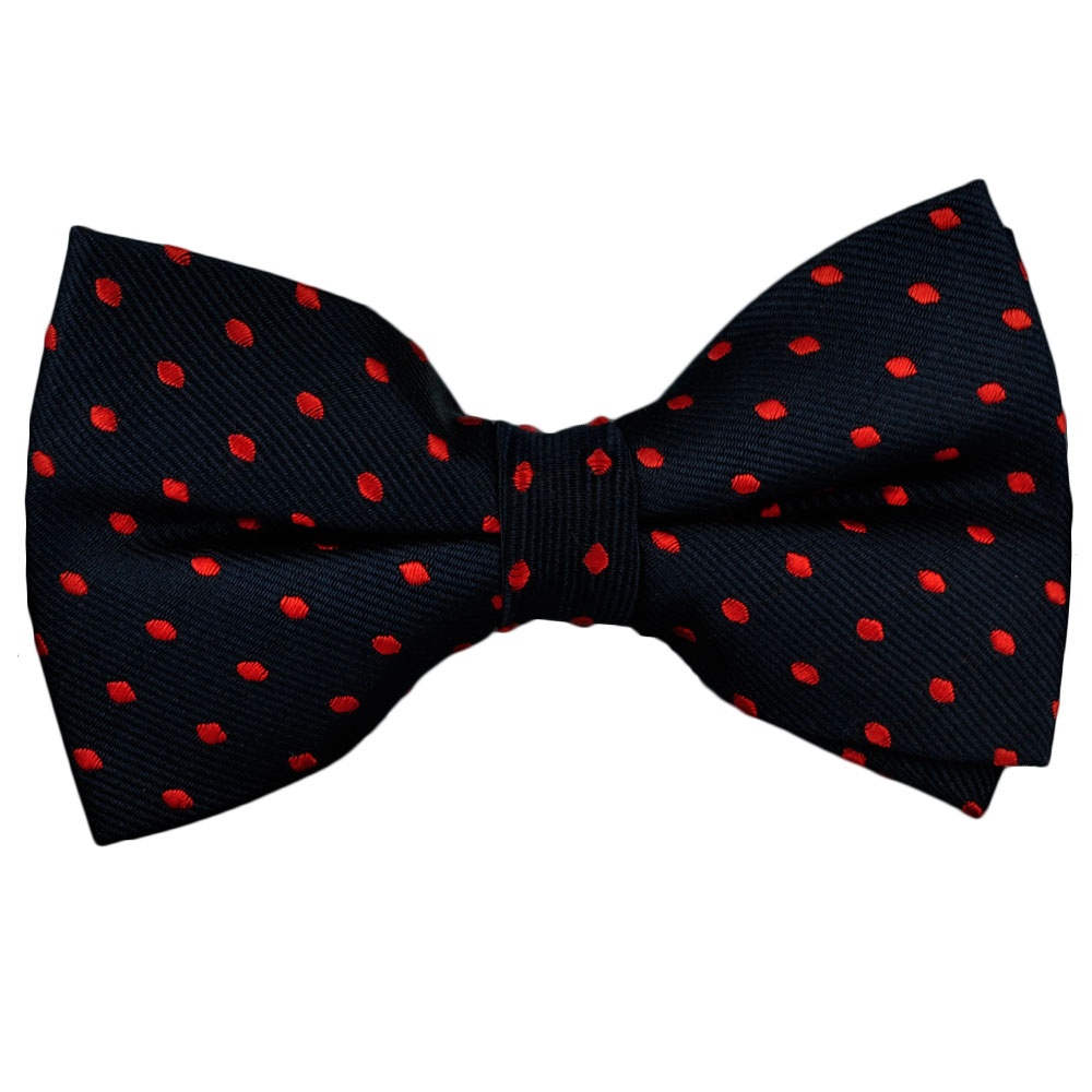 Navy Blue & Red Oval Polka Dot Silk Bow Tie - from Ties Planet UK