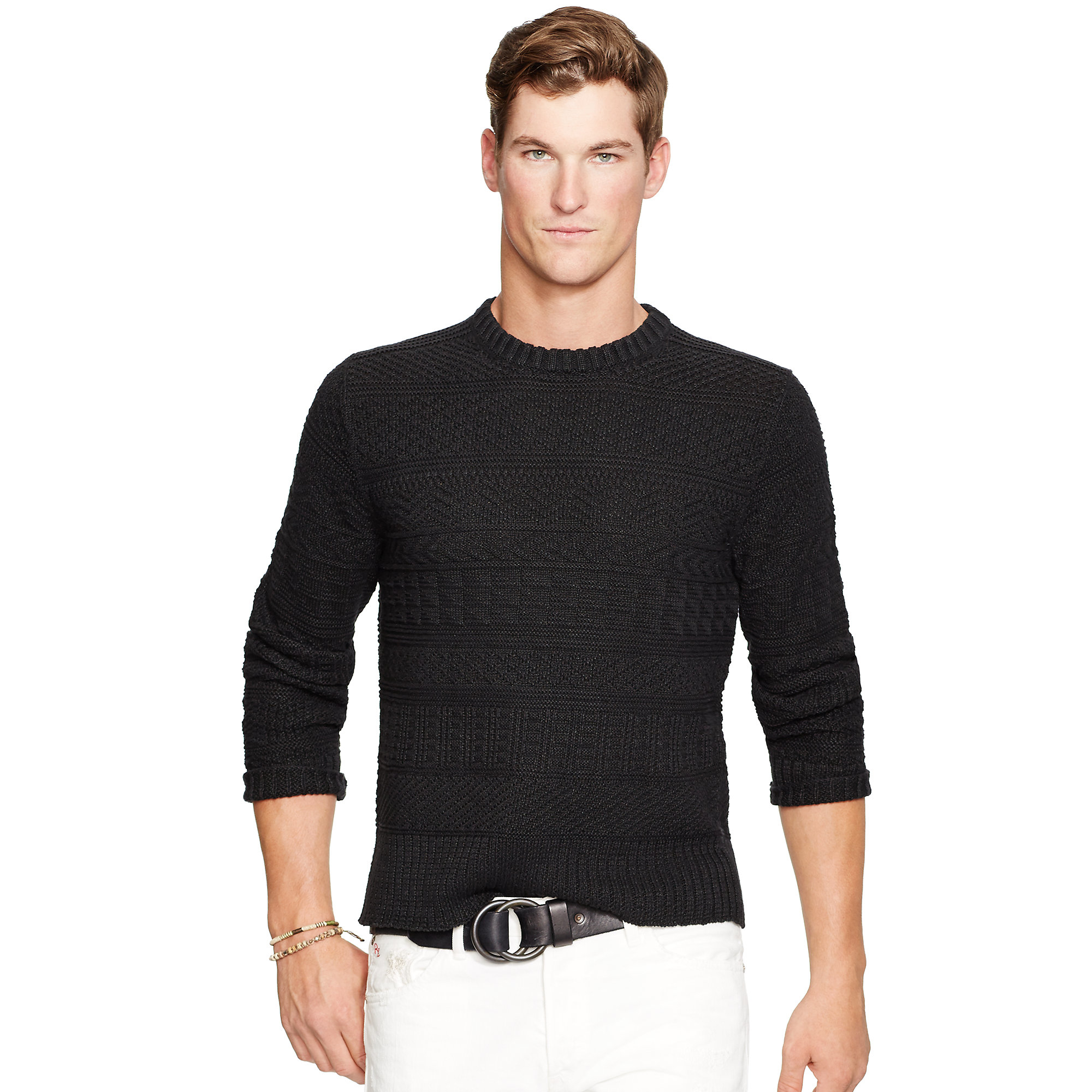 Polo ralph lauren Guernsey Linen-blend Sweater in Black for Men | Lyst