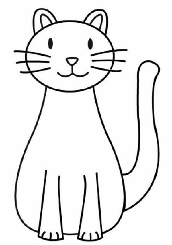 Kitty Cat A Simple Drawing Of Kitty Cat Coloring Page - Litle Pups