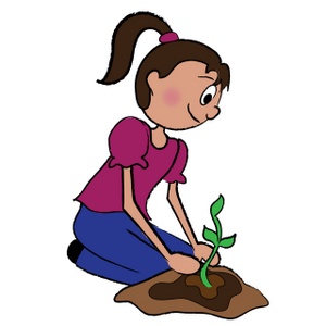 Planting Clipart Image - Cartoon of a Brown Haired Girl Planting a ...