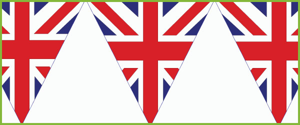 20 metre Long Bunting UK Union Jack Triangular Bunting 54 flags