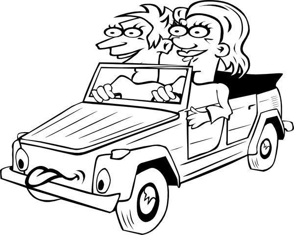 Girl And Boy Driving Car Cartoon Outline clip art Free Vector ...