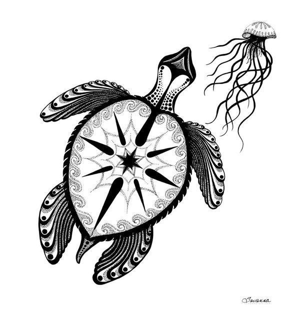Sea Turtle Compass - pen and ink drawing by Savanna Redman in ...