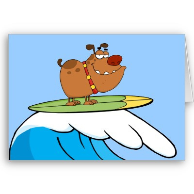 FUNNY BROWN CARTOON DOG SURFING WAVES LAUGHS FUNNY FUN SPORTS ...