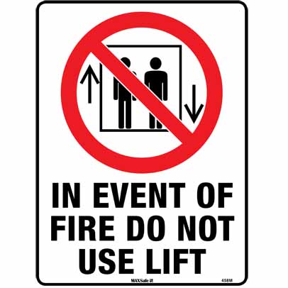 Buy Sign Code 458 - In Event Of Fire Do Not Use Lift - Safety ...