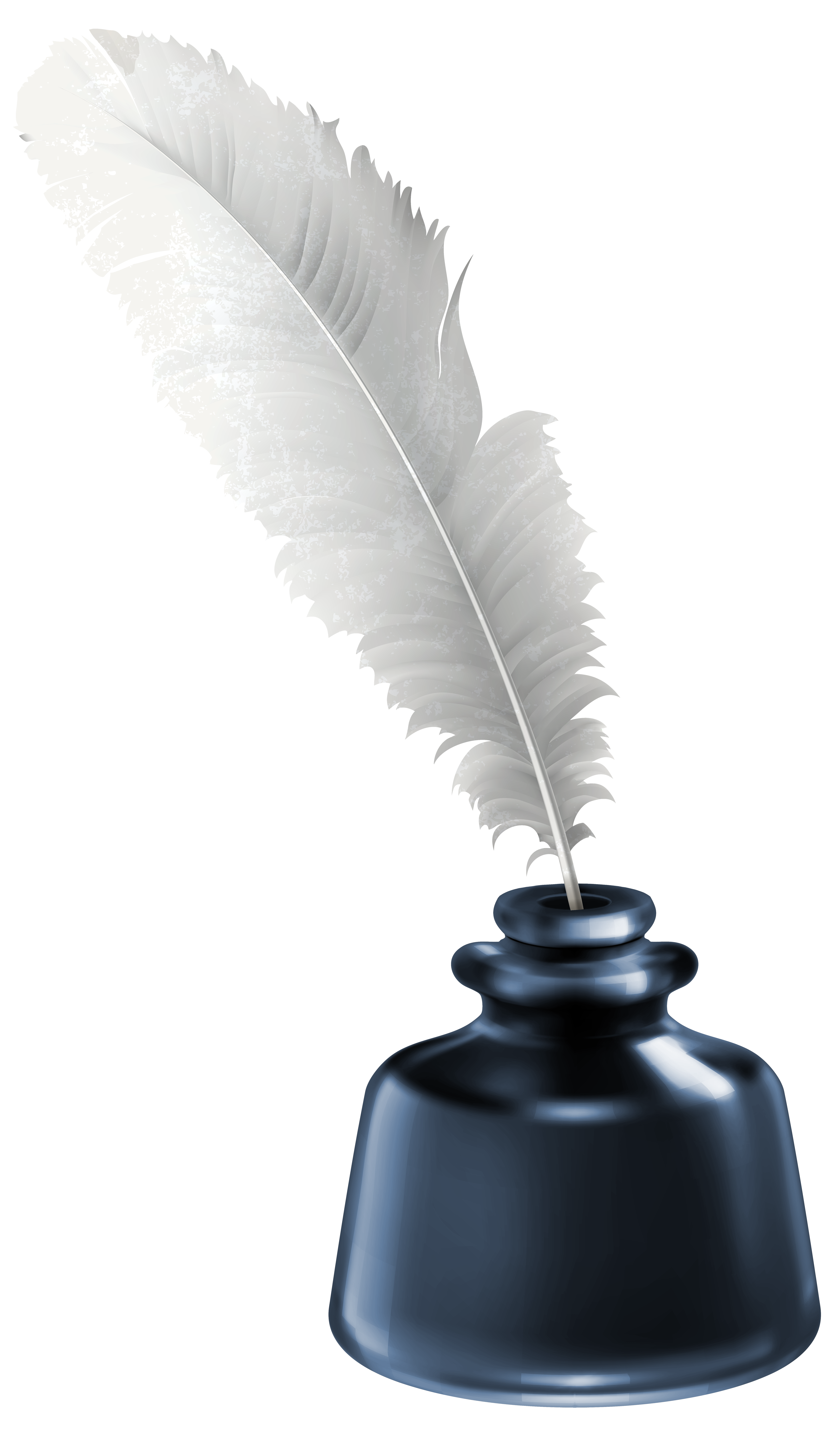 Quill and Blue Ink Pot Transparent PNG Clip Art Image