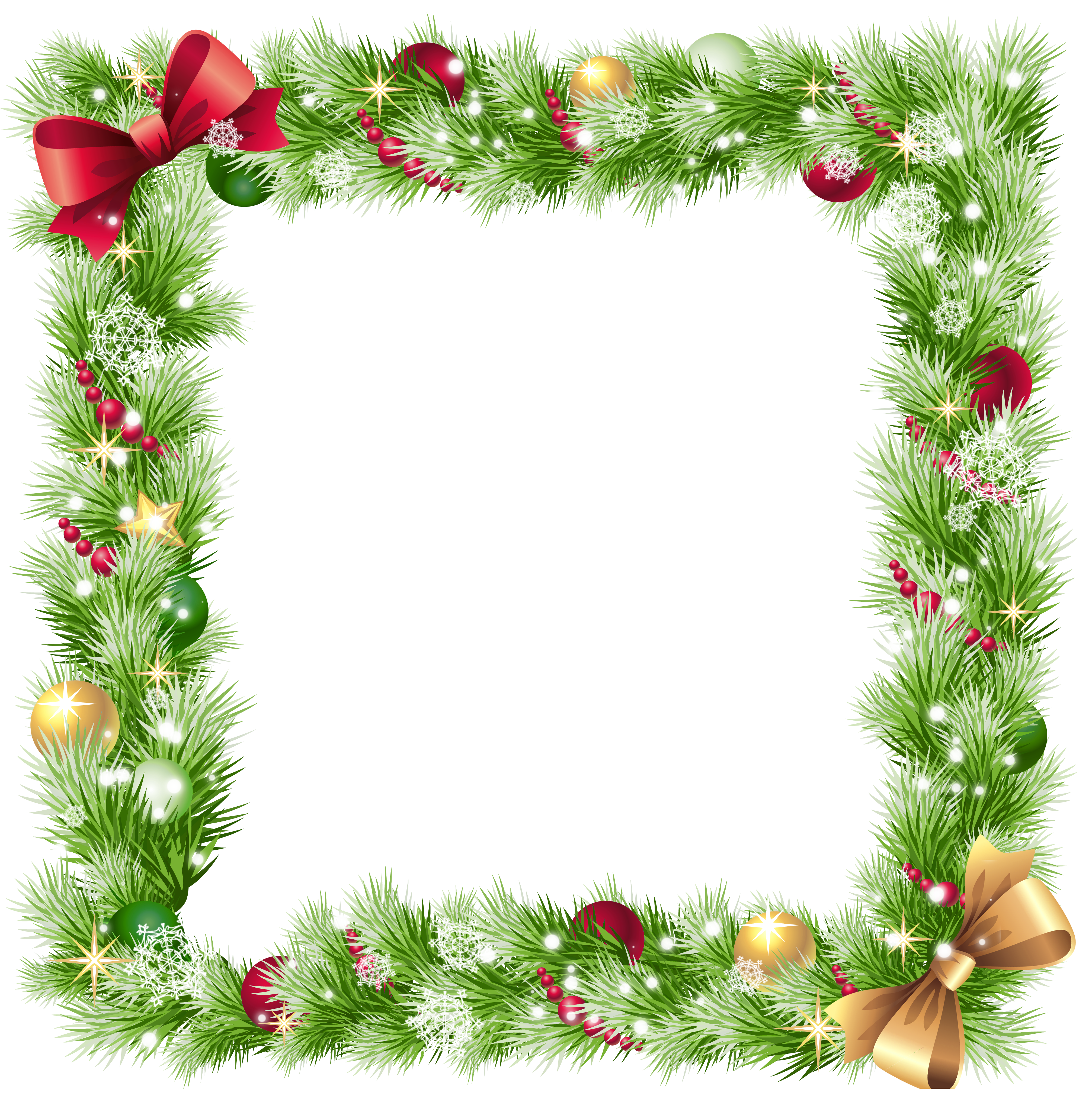 Christmas PNG Frame with Ornaments and Snowflakes