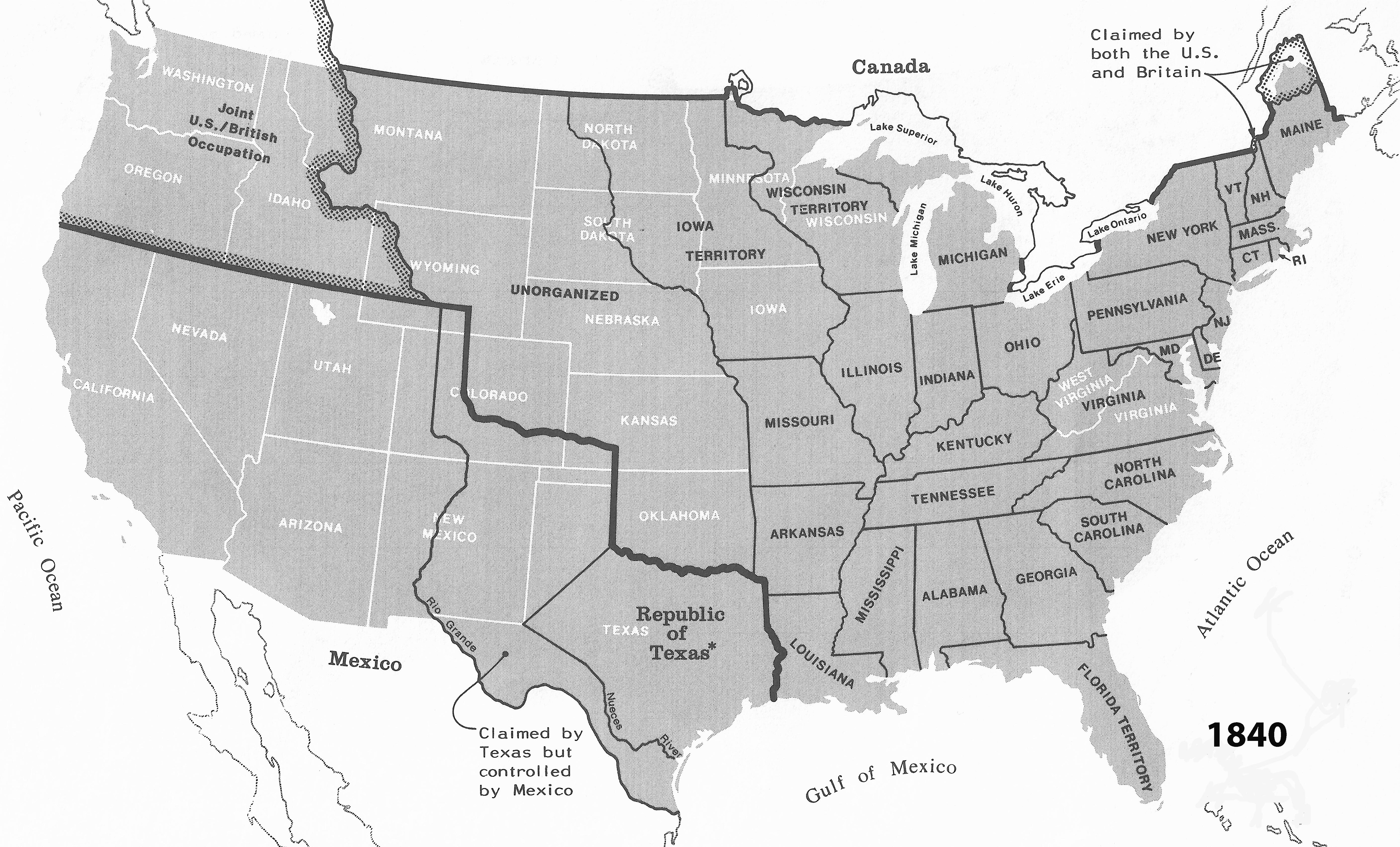 ... Us Maps With States Black And White 1840 map of the united states ...