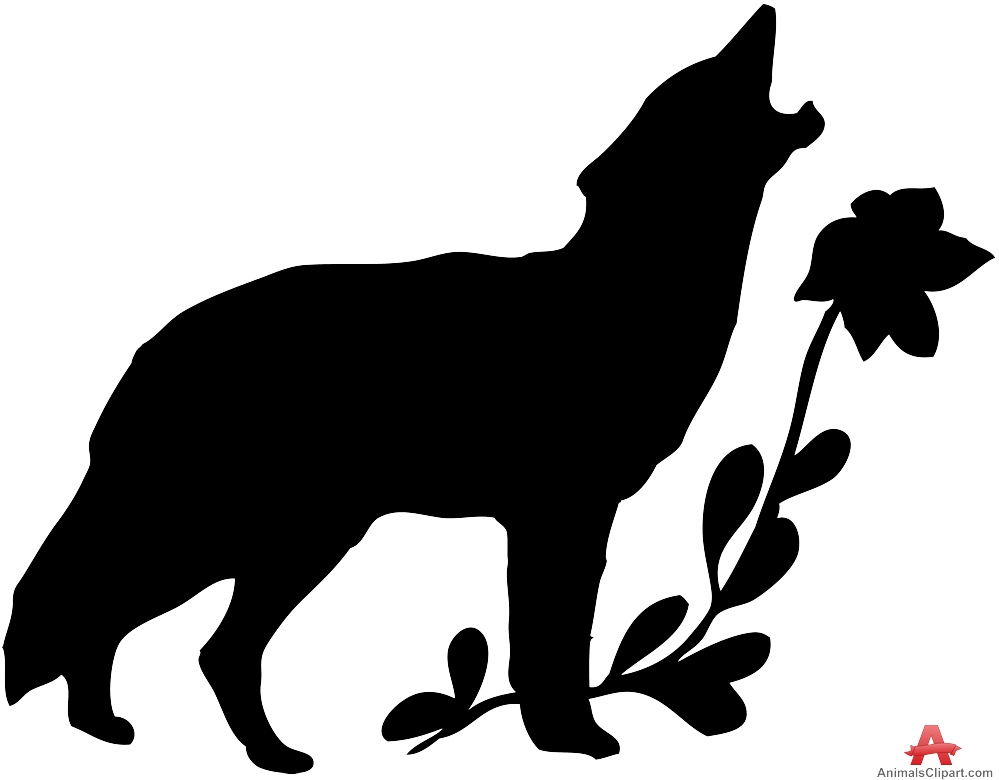 Wolf Howling with Flowers Silhouette | Free Clipart Design Download