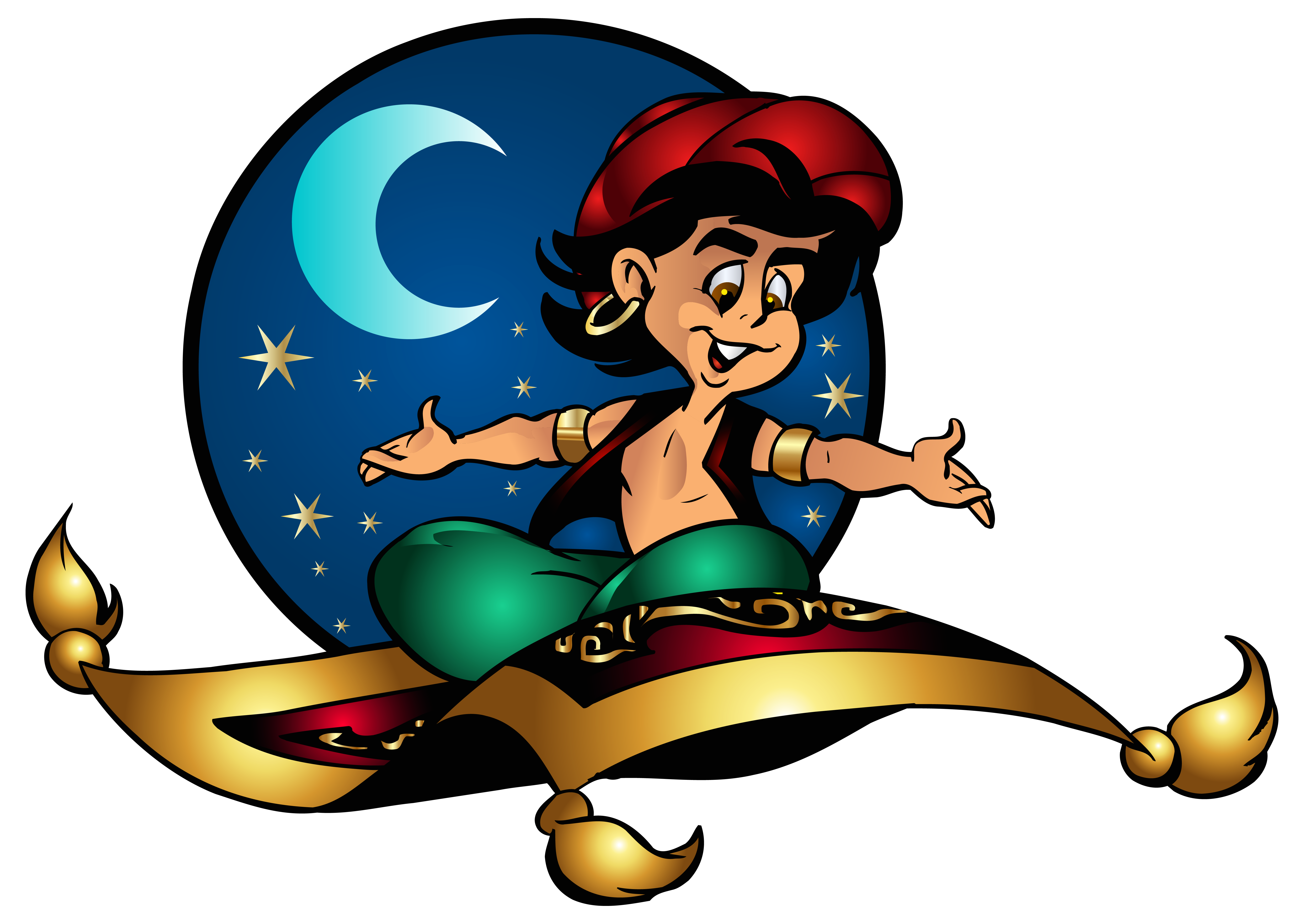 Aladdin and Flying Carpet Cartoon PNG Clip-Art Image