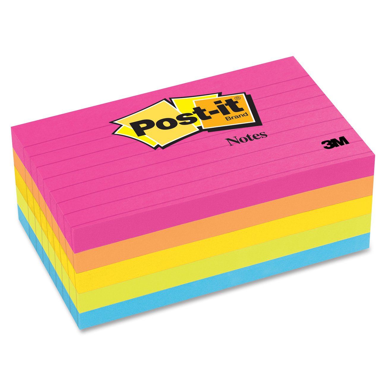 Post-it Notes, 3 x 5-Inches, Assorted Neon Colors, Lined, 5-Pads ...