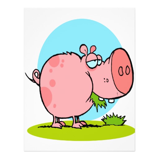 funny cute piggy pig eating grass cartoon flyers | Zazzle.