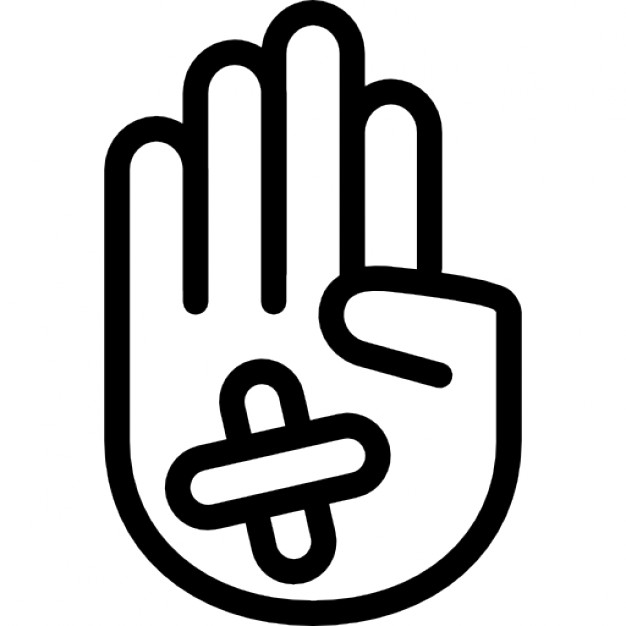 Hand showing palm outline with band aid Icons | Free Download