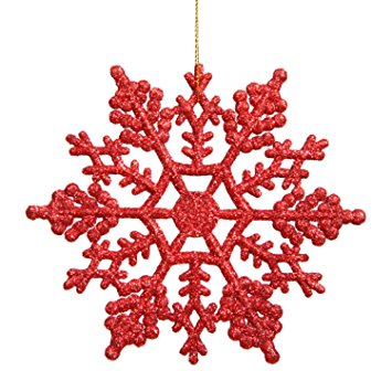 Amazon.com: Vickerman Plastic Glitter Snowflake, 4-Inch, Red, 24 ...