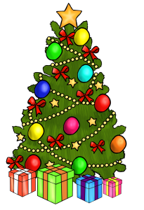 Christmas tree with present clipart