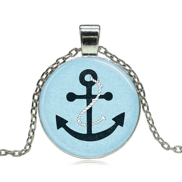 Toko Online 1 pcs/lot Navy jangkar biru kalung, Perhiasan bahari ...