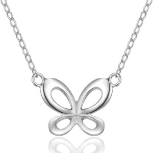 Sterling Silver Outline Butterfly Wings Necklace: Jewelry