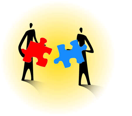 Stock Illustration - Two people holding puzzle pieces