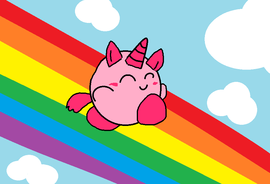 Pink Fluffy Unicorn Kirby Dancing On Rainbows by ...