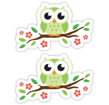 Cute green cartoon owl on floral branch stickers" Stickers by ...