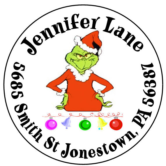 Colorful Christmas Grinch 1 Round Address Labels