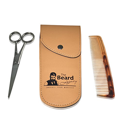 COMPLETE Beard Grooming Kit W/ Pouch Stainless Steel Scissors, 5