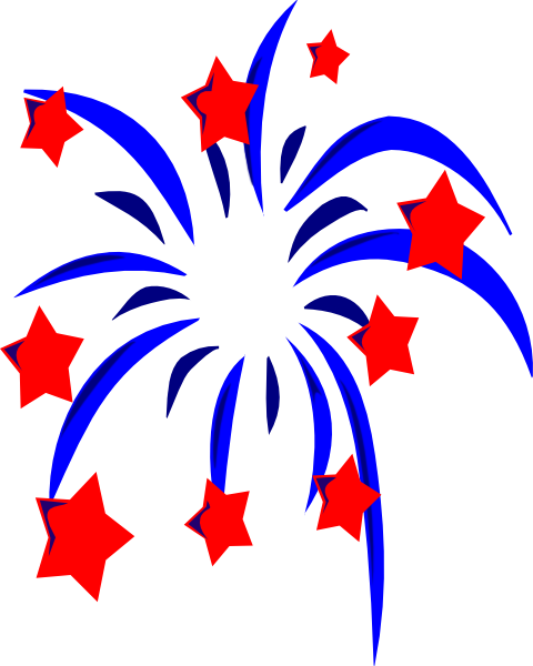 Blue Fireworks With Red Stars And Accents Clip Art ...