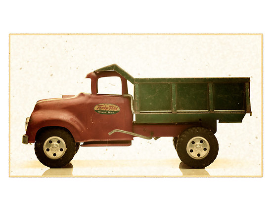 Green and red antique toy dump truck" by krzyz | Redbubble