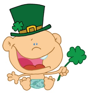Irish Clipart Image - An Irish Baby With a Green Hat and Shamrock.