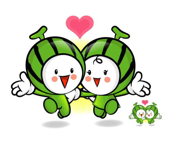 Keyword cute cartoon love watermelon fruit melon couple ...