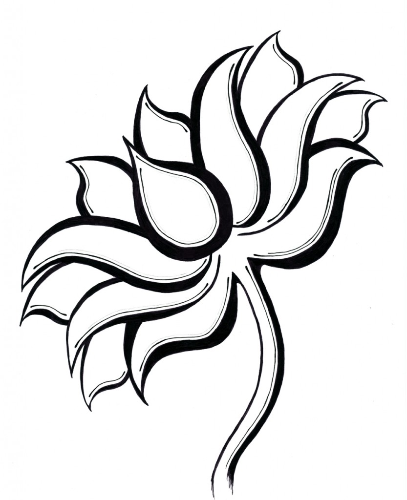 Lotus Flower Line Drawing