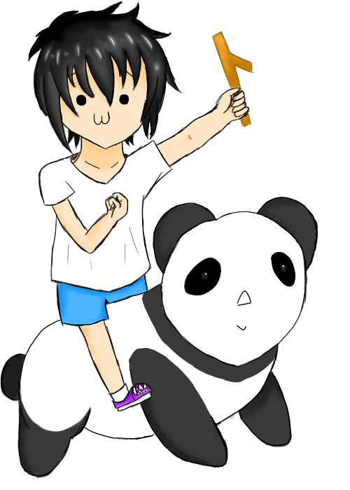 The Chibi Boy Riding a Panda