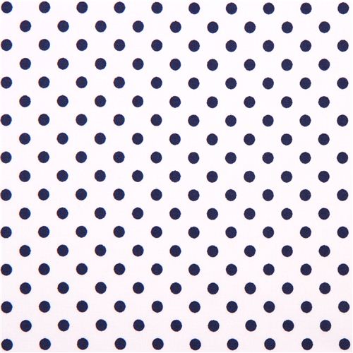 white Michael Miller fabric small navy blue polka dots - Dots ...