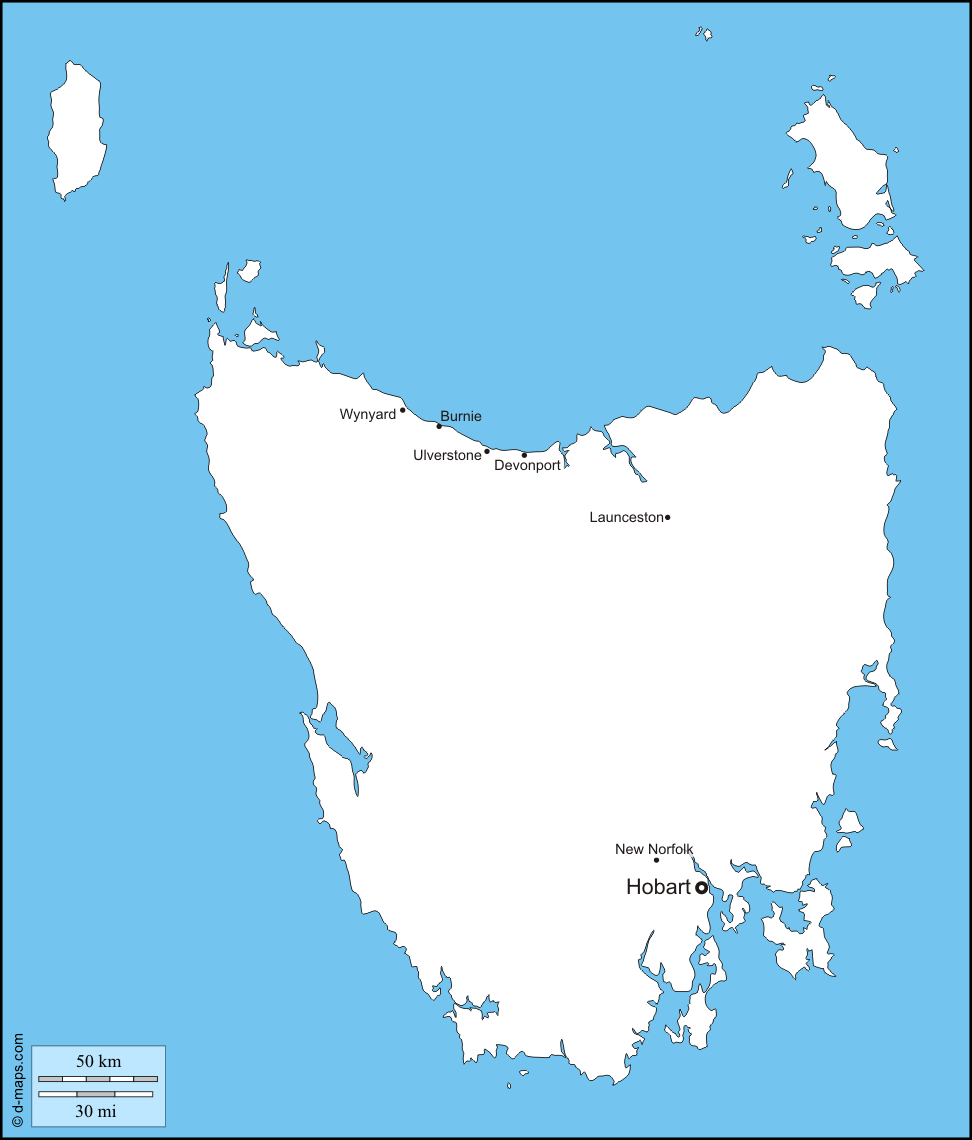 Tasmania: free map, free blank map, free outline map, free base ...