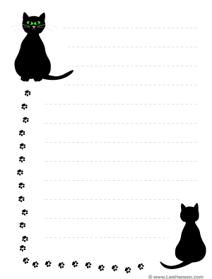 Printable Cats and Pawprints Border Paper with Lines