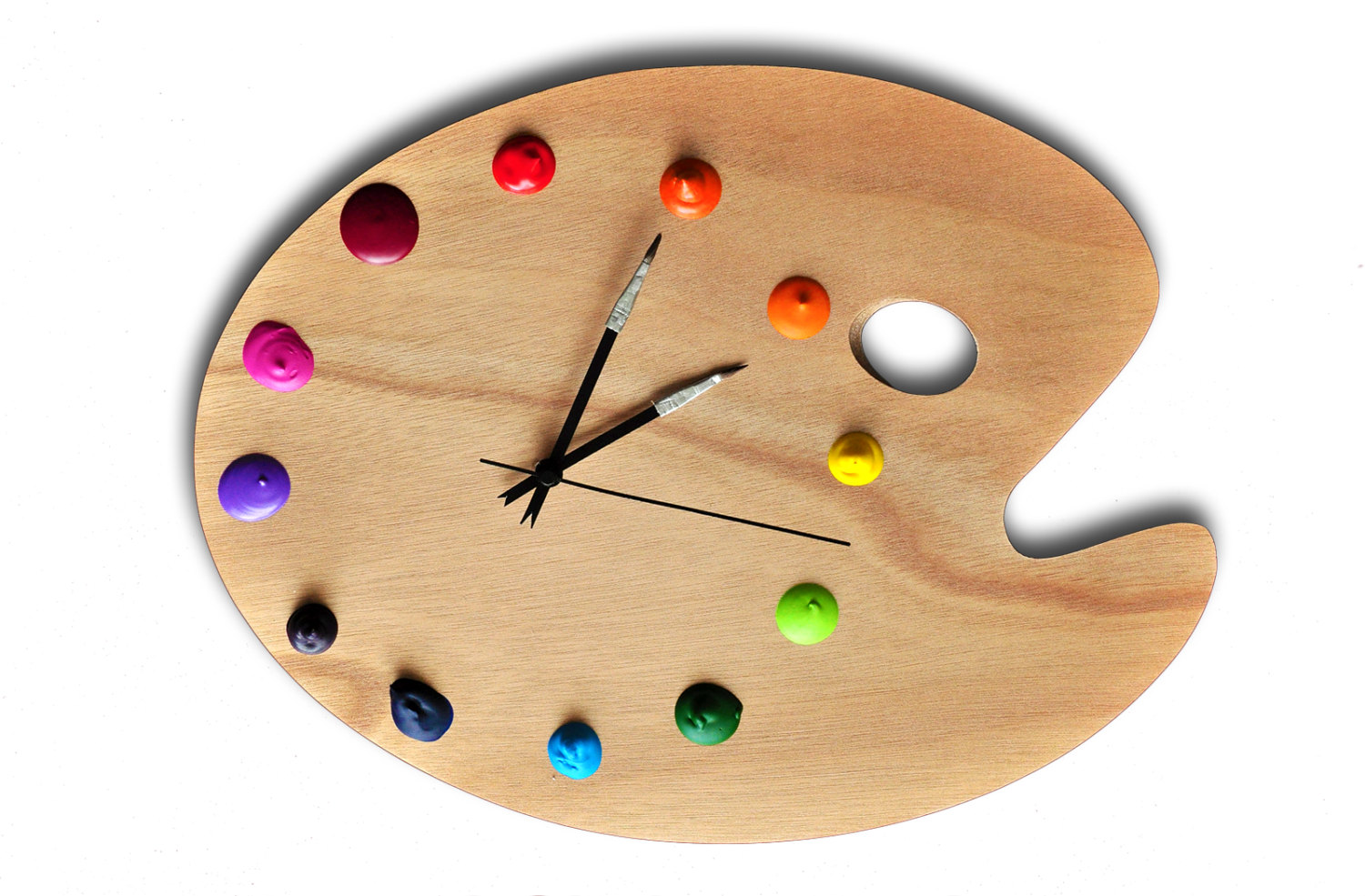 Artist Palette Wall Clock with Real Paint Globs by