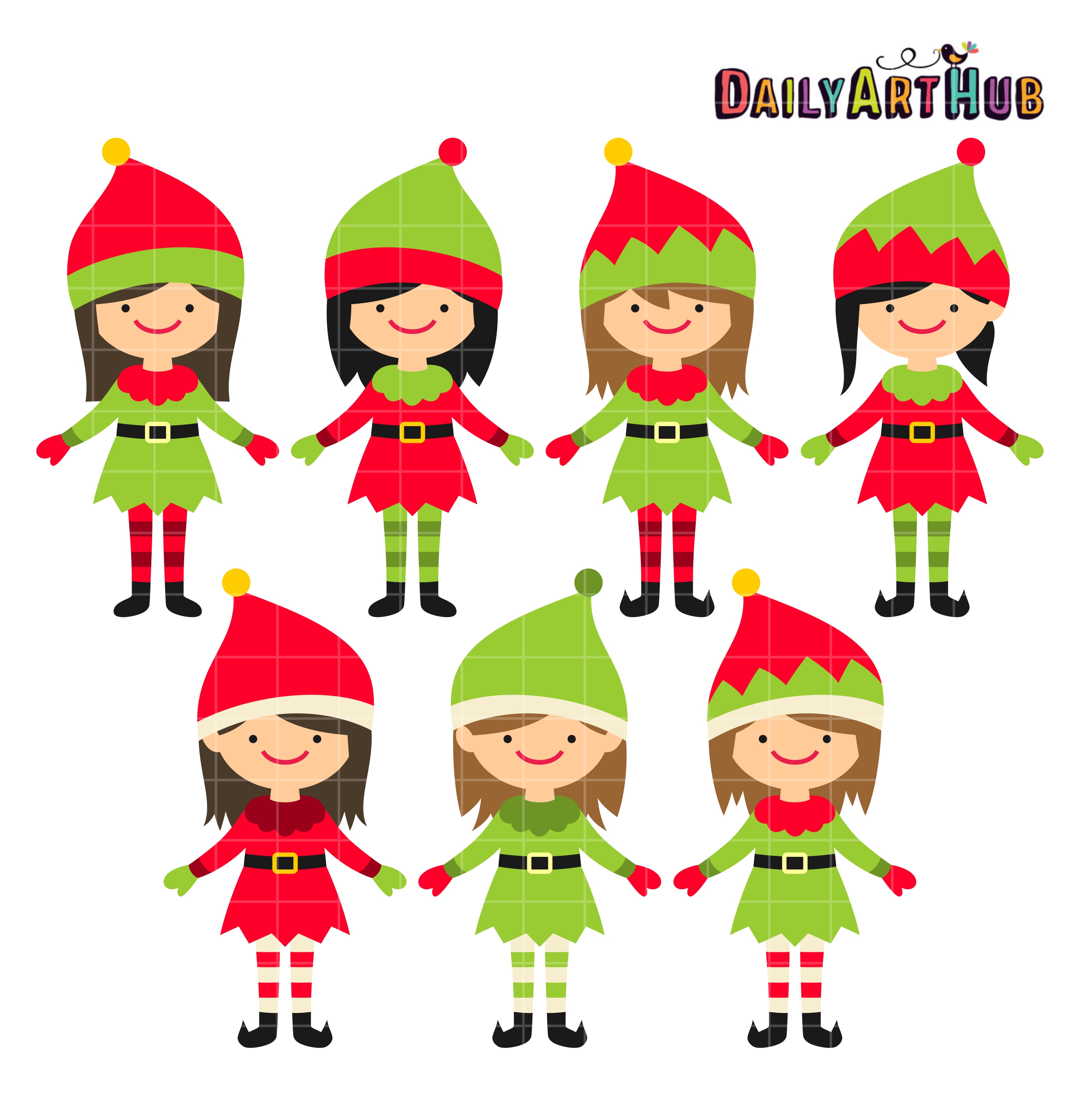 Christmas Cute Elves Clip Art Set | Daily Art Hub