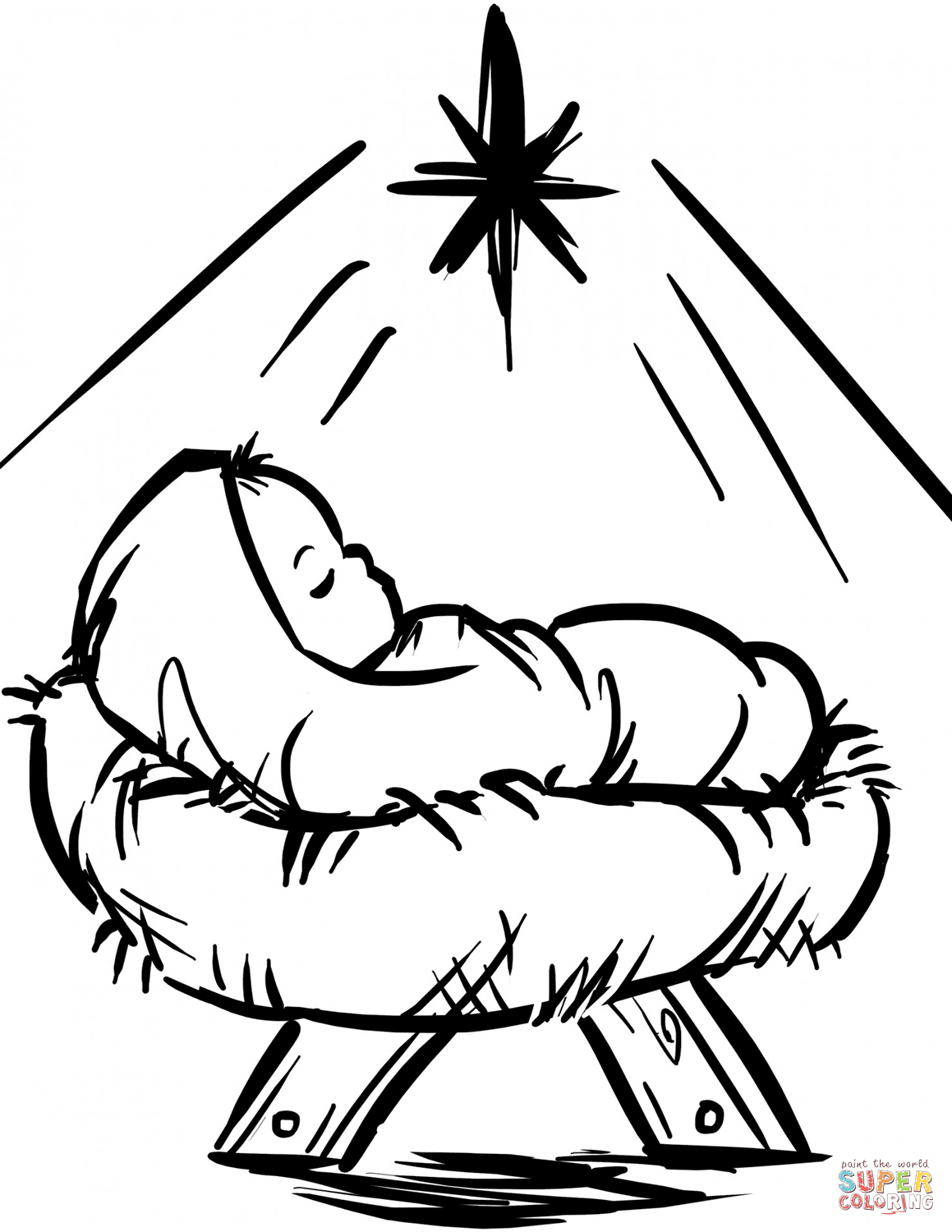 Baby Jesus in a Manger coloring page | Free Printable Coloring Pages