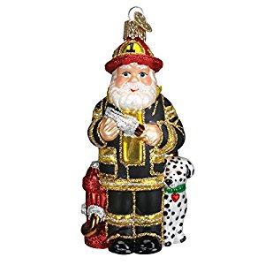 Amazon.com: Old World Christmas Fireman Santa Glass Blown Ornament ...