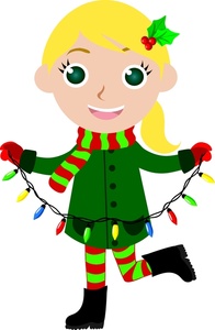 Holidays Clipart Image - Child putting up Christmas lights for the ...