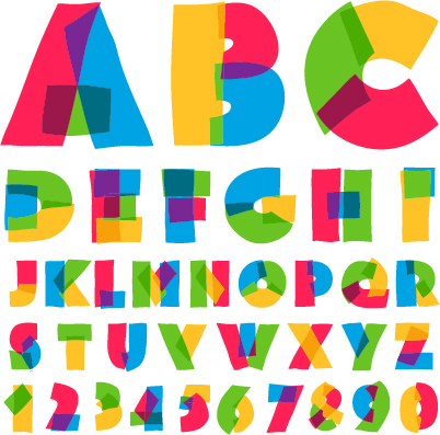 Cute colored alphabet and numbers vector - Vector Font free download