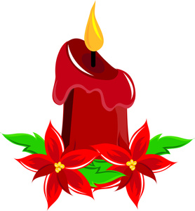 Christmas Clipart Image - Christmas Poinsettias Around a Red Candle