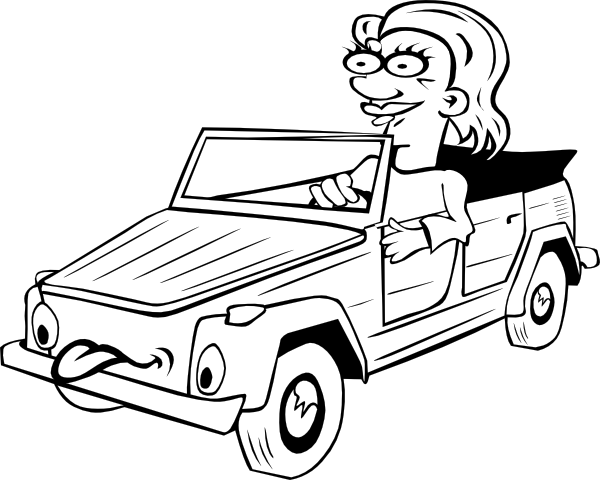 Girl Driving Car Cartoon Outline clip art Free Vector