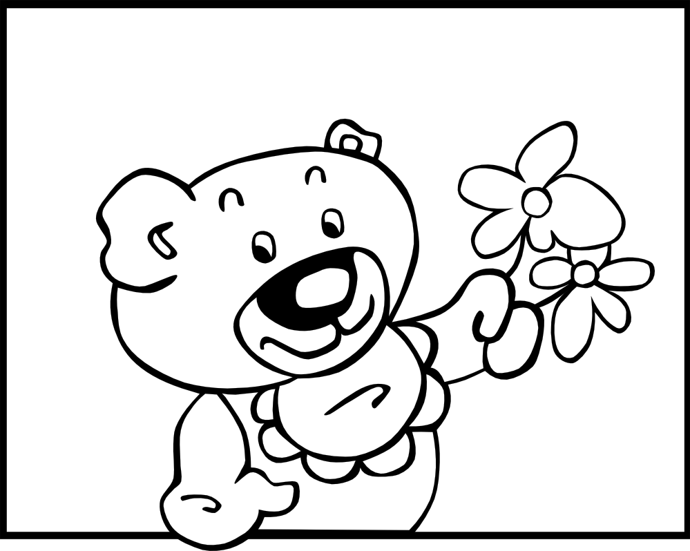 Teddy Bear with Flowers 2 Black White Line Art Xmas Christmas ...