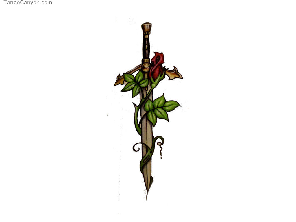 Free Designs Dagger With Red Rose Tattoo Wallpaper Picture #