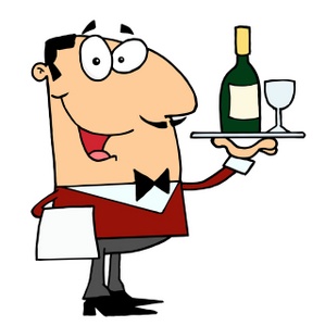 Waiter Clipart Image - A Waiter Holding a Bottle and Glass of Wine.