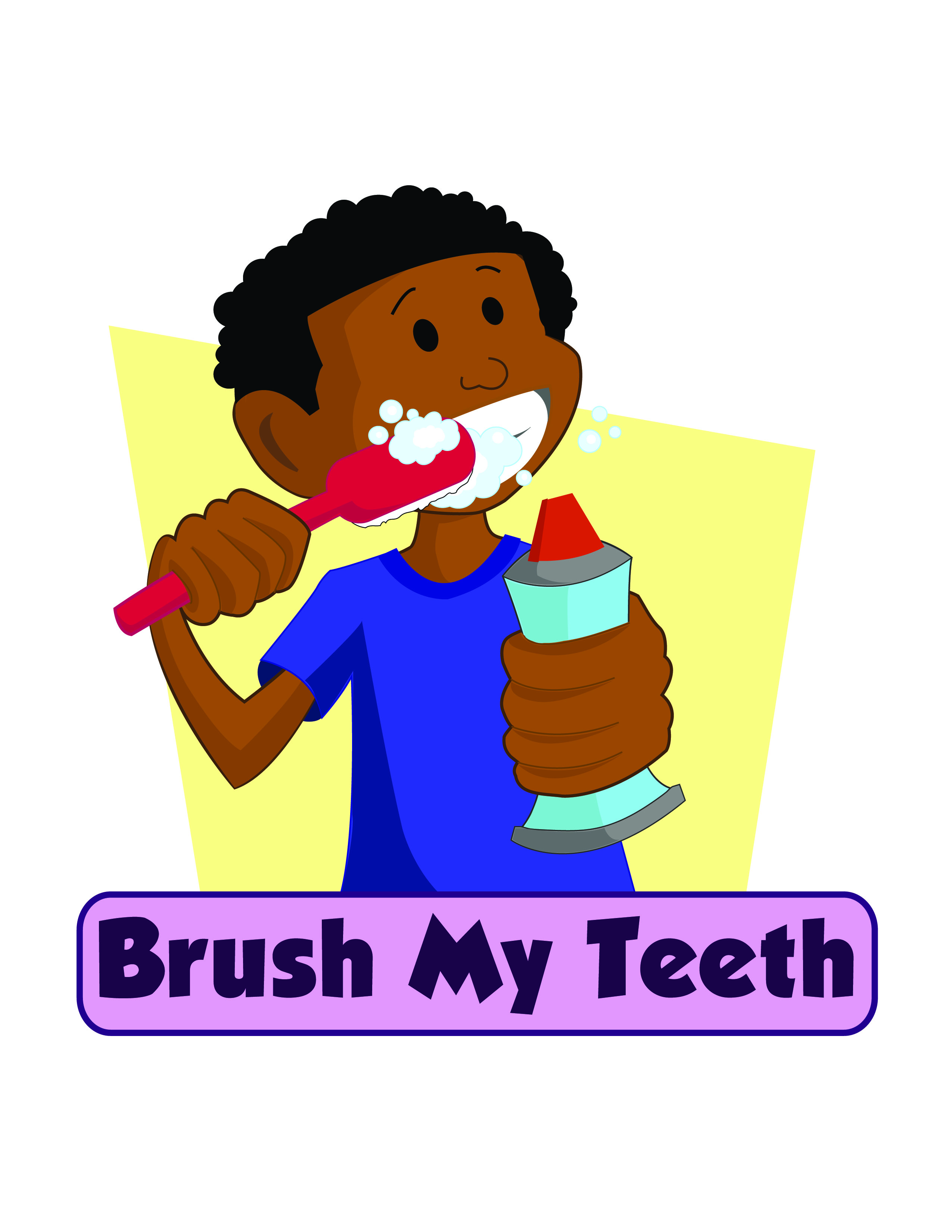 Clipart of black boy brushing teeth