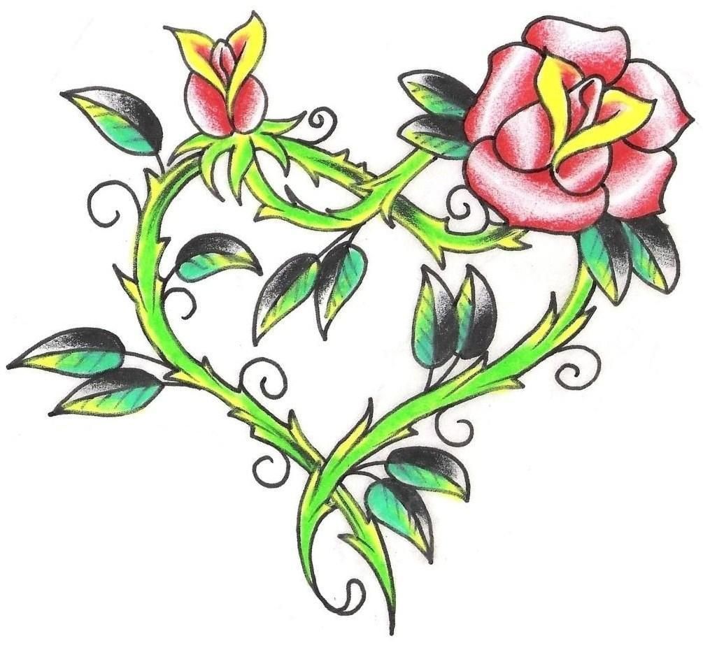 Heart with rose tattoo design