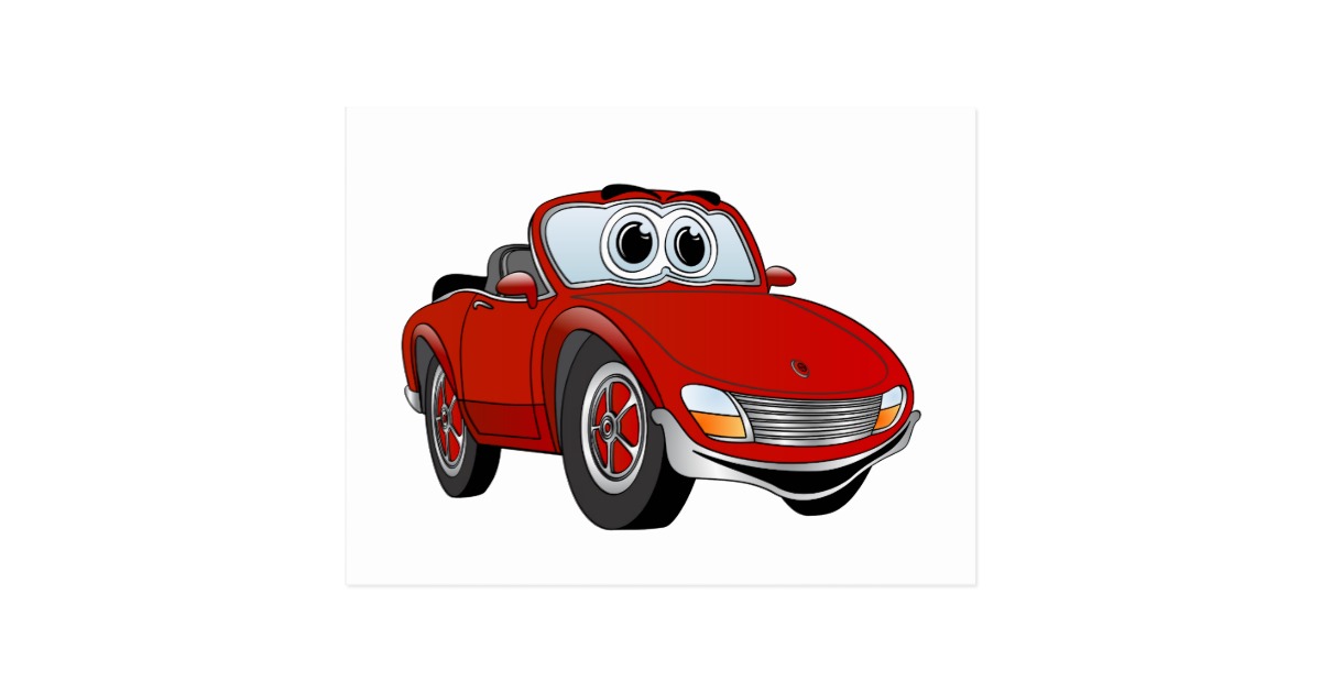 Red Sports Car Convertible Cartoon Postcard | Zazzle