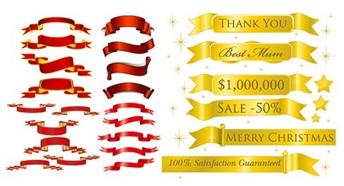 5 sets of festive ribbon banner vector material | Free Vector ...